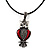 Marcasite Red Enamel Owl On Black Leather Cord Necklace - 40cm Length - view 5