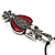 Marcasite Red Enamel Owl On Black Leather Cord Necklace - 40cm Length - view 6
