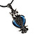 Marcasite Blue Enamel Owl On Black Leather Cord Necklace - 40cm Length - view 4