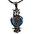 Marcasite Blue Enamel Owl On Black Leather Cord Necklace - 40cm Length - view 8