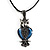 Marcasite Blue Enamel Owl On Black Leather Cord Necklace - 40cm Length - view 9