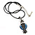 Marcasite Blue Enamel Owl On Black Leather Cord Necklace - 40cm Length - view 10