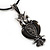 Marcasite Grey Black Enamel Owl On Black Leather Cord Necklace - 40cm Length - view 3