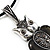 Marcasite Grey Black Enamel Owl On Black Leather Cord Necklace - 40cm Length - view 6