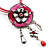 Bright Pink Enamel Flower Pendant With Faux Suede Cord Necklace (Silver Tone) - 40cm Length