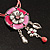 Bright Pink Enamel Flower Pendant With Faux Suede Cord Necklace (Silver Tone) - 40cm Length - view 2