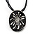 Black Enamel Oval Pendant With Cotton Cord Necklace ( Silver Tone) - 36cm Length - view 4