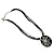 Black Enamel Oval Pendant With Cotton Cord Necklace ( Silver Tone) - 36cm Length - view 5