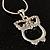 Rhodium Plated Crystal Owl Pendant With Snake Chain - 36cm Length - view 3