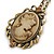Dusty Pink Crystal Cameo 'Lady With Rose Flower' Oval Pendant (Bronze Tone) - view 3