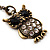 Long Vintage Bronze Tone Crystal Owl Pendant Necklace -70cm Length - view 2