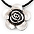 Burn Silver Rose Flower Pendant On Leather Cord - 40cm Length