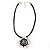 Burn Silver Rose Flower Pendant On Leather Cord - 40cm Length - view 7