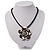 Burn Silver Rose Flower Pendant On Leather Cord - 40cm Length - view 2