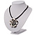 Burn Silver Rose Flower Pendant On Leather Cord - 40cm Length - view 8