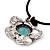 Burn Silver Turquoise Stone Daisy Flower Pendant On Leather Cord - 40cm Length - view 6
