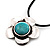 Burn Silver Turquoise Stone Daisy Flower Pendant On Leather Cord - 40cm Length - view 4