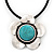 Burn Silver Turquoise Stone Daisy Flower Pendant On Leather Cord - 40cm Length