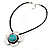 Burn Silver Turquoise Stone Daisy Flower Pendant On Leather Cord - 40cm Length - view 9