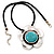 Burn Silver Turquoise Stone Daisy Flower Pendant On Leather Cord - 40cm Length - view 3