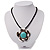 Burn Silver Turquoise Stone Daisy Flower Pendant On Leather Cord - 40cm Length - view 2