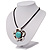 Burn Silver Turquoise Stone Daisy Flower Pendant On Leather Cord - 40cm Length - view 8