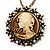 Victorian Diamante Round 'Cameo' Pendant Necklace In Antique Gold Metal Finish - 66cm Length with 6cm extension