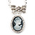 Diamante 'Cameo With Bow' Pendant Necklace In Antique Silver Metal Finish - 56cm Length with 6cm extension - view 2