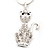 Crystal Cat  Pendant Necklace In Rhodium Plated Metal - 44cm Length