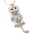 Crystal Cat With Dangling Tail Pendant Necklace In Rhodium Plated Metal - 44cm Length - view 3