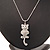 Crystal Cat With Dangling Tail Pendant Necklace In Rhodium Plated Metal - 44cm Length - view 2