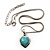 Small Turquoise Stone Heart Pendant Necklace In Silver Tone Metal - 38cm Length With 5cm Extension
