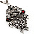 Long Filigree Diamante Owl Pendant Necklace In Burn Silver Metal - 76cm length - view 2