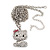 Diamante Kitten With Pink Bow Pendant In Silver Tone Metal - 64cm Length with 10cm Extension - view 4