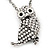 Long Cute Crystal & Simulated Pearl Owl Pendant Necklace In Antique Silver Metal - 60cm Length (10cm Extension) - view 7