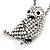 Long Cute Crystal & Simulated Pearl Owl Pendant Necklace In Antique Silver Metal - 60cm Length (10cm Extension) - view 8