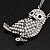 Long Cute Crystal & Simulated Pearl Owl Pendant Necklace In Antique Silver Metal - 60cm Length (10cm Extension) - view 4