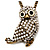 Long Cute Crystal & Simulated Pearl Owl Pendant Necklace In Antique Gold Metal - 60cm Length (10cm Extension)