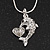 Crystal 'Dolphin & Heart' Pendant Necklace In Rhodium Plated Metal - 42cm Length