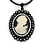 Large Diamante 'Classic Cameo' Pendant On Velour Cord Choker Necklace - 36cm Length & 6cm Extension