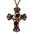 'Cross, Roses & Skull' Vintage Pendant Necklace In Bronze Tone Metal - 80cm Length (5cm extension)