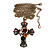 'Cross, Roses & Skull' Vintage Pendant Necklace In Bronze Tone Metal - 80cm Length (5cm extension) - view 6