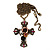 'Cross, Roses & Skull' Vintage Pendant Necklace In Bronze Tone Metal - 80cm Length (5cm extension) - view 2