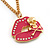 'Skull & Lips' Diamante Enamel Pendant Necklace In Gold Plated Metal - 70cm Length (8cm extension) - view 3