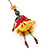 Funky Swarovski Crystal 'Skeleton Ballerina' Pendant Necklace In Antique Gold Metal - 74cm Length (8cm extension) - view 5