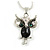 Small Diamante 'Owl' Pendant Necklace In Rhodium Plated Metal - 40cm Length & 4cm Extension - view 3