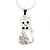 Small Cute Diamante 'Kitty In The Bow' Pendant Necklace In Rhodium Plated Metal - 40cm Length & 4cm Extension - view 4