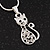 Small Cute Diamante 'Kitty In The Bow' Pendant Necklace In Rhodium Plated Metal - 40cm Length & 4cm Extension - view 2
