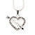 Small Diamante Open 'Heart & Love Arrow' Pendant Necklace In Rhodium Plated Metal - 40cm Length & 4cm Extension - view 4
