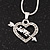 Small Diamante Open 'Heart & Love Arrow' Pendant Necklace In Rhodium Plated Metal - 40cm Length & 4cm Extension